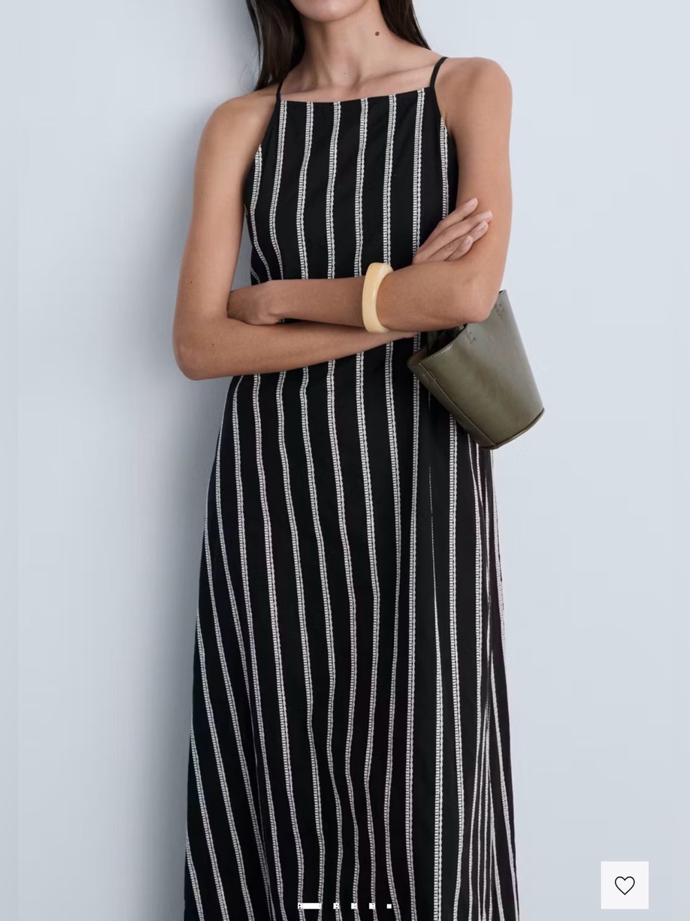 MANGO DRESS MAXI Black Dress with Cream Vertical Stitch Stripes